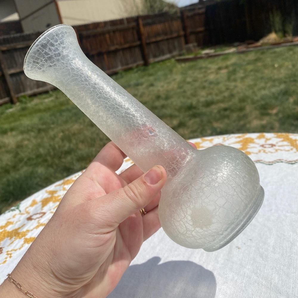 Vintage crinkle glass bud vase